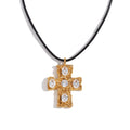 Stainless Steel Tar Free Fashion Jewelry 18k Gold Plated Colorful Zircon Cross Pendant Black Rope Necklace YF3749