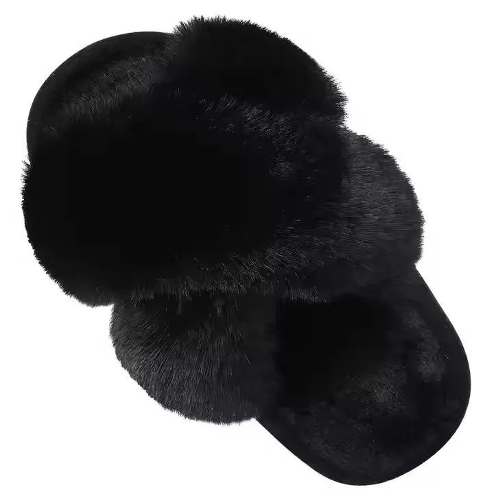 2024 Autumn Cross Fluffy Plush Memory Foam EVA Sole Fur Home Indoor Shoes Girls Ladies Warm Cloud Slides Slippers for Women