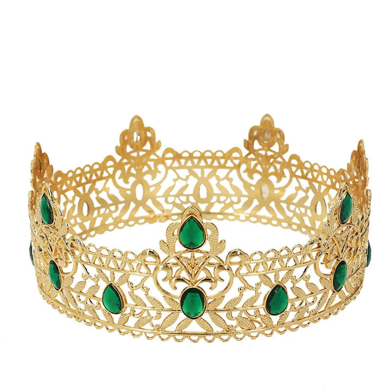 Wholesale Gold Round Retro Royal Cake Topper Crown Baroque Headband Birthday Headdress Big King Crown for Party Decorations