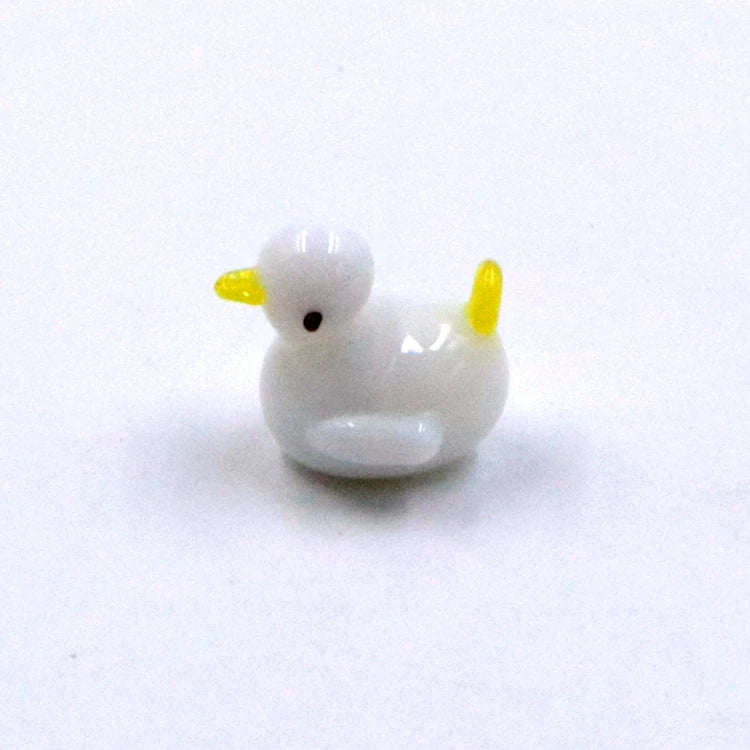 Tiny Miniature Handmade Murano Lampwork White Glass Duck Figurine