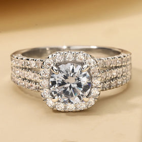 Fashion Jewelry Micro Pave 3 Row Zircon Engagement Wedding Ring Silver Plated Classic Gift