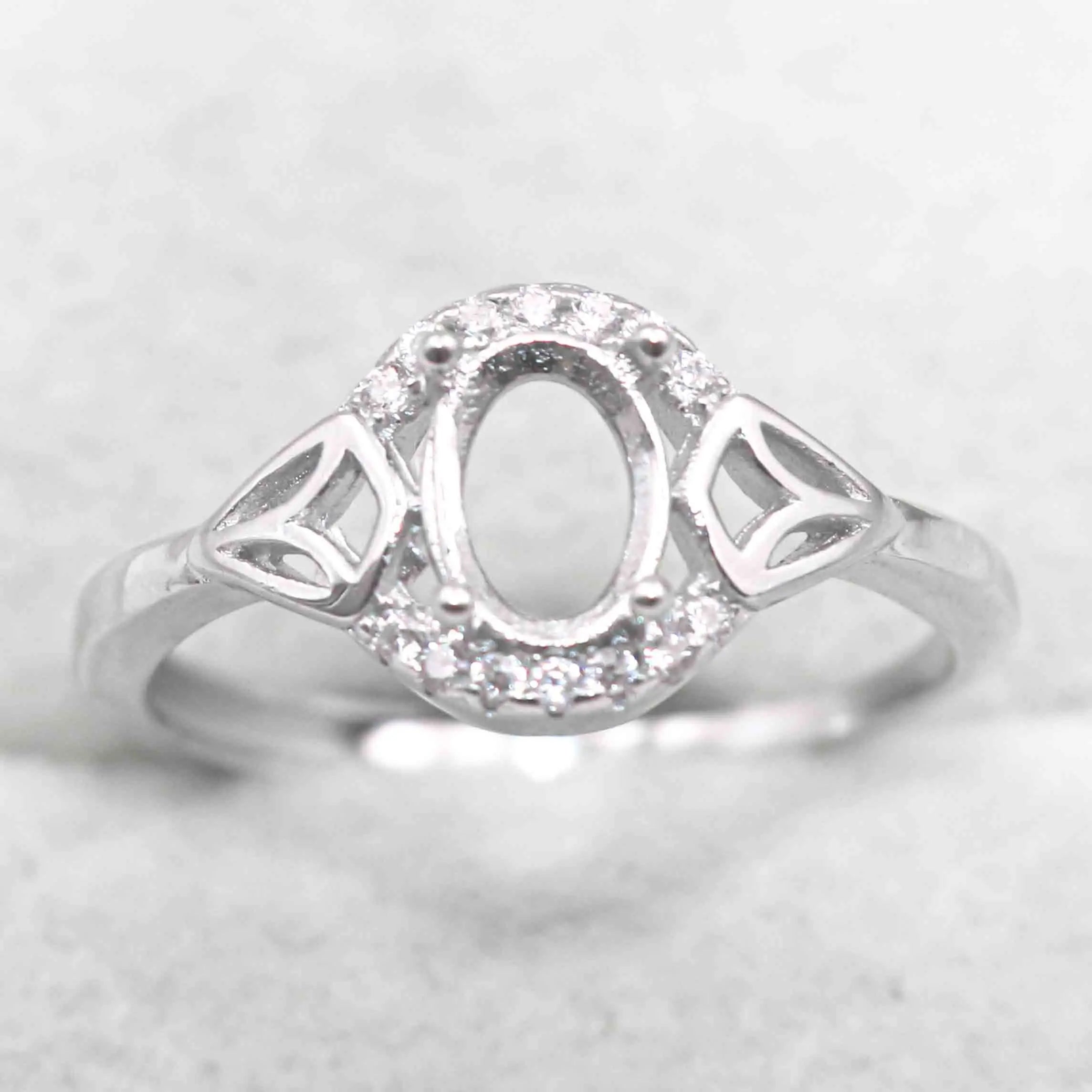 Sterling Silver 5*7mm Semi Mount Ring Empty Frame Blank Support Claws Setting S925 Base Holder Without Center Stone for Inlay
