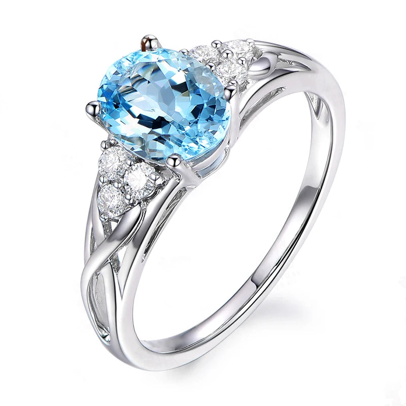 Sky Blue Topaz Oval Blue Topaz Ring With Diamond Oval Statement Blue Topaz Jewelry Silver