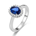 Solid Sterling Silver Engagement Ring Simulated Sapphire Blue Cubic Zirconia Oval Cut Rhodium Plated for Weddings and Parties