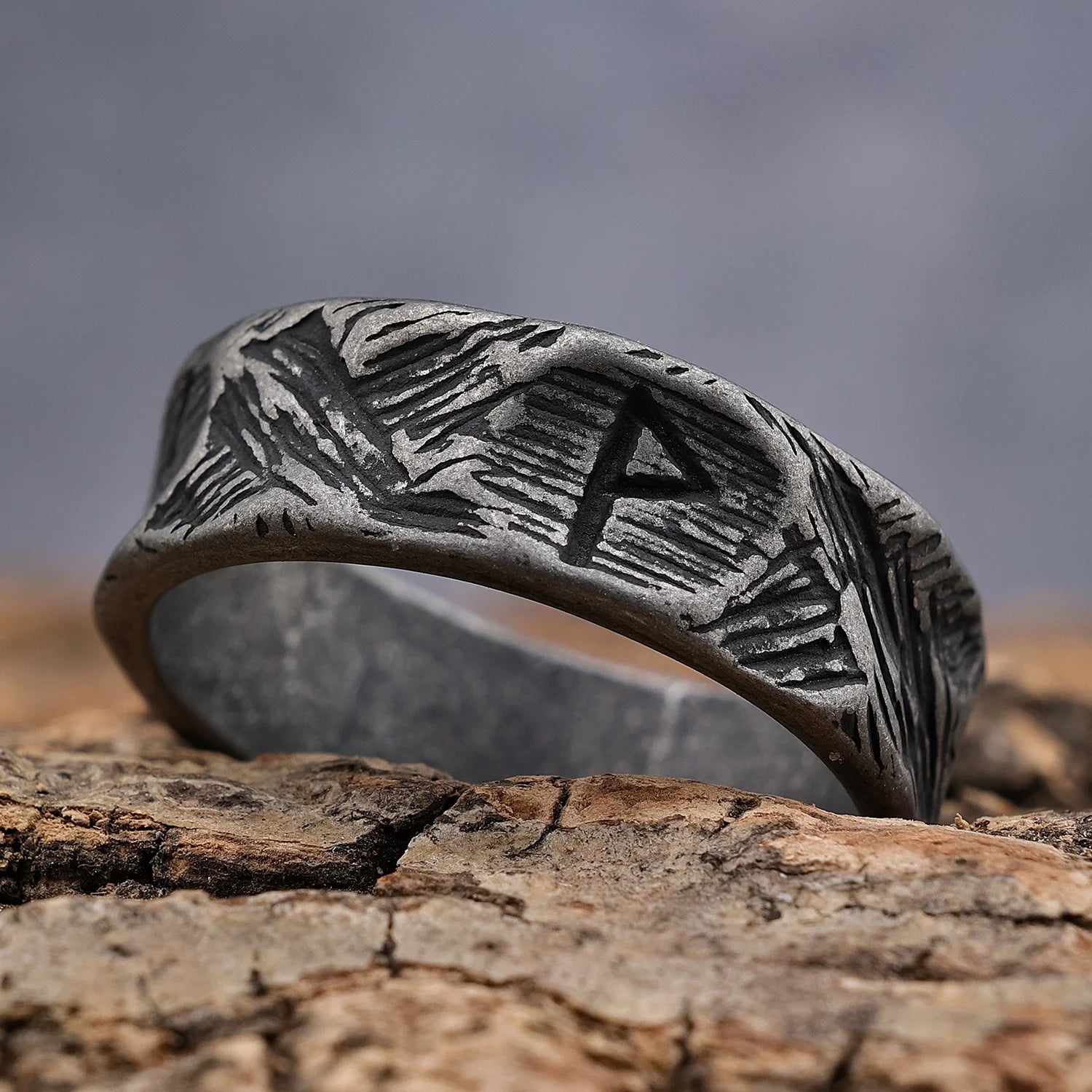 Norse Mythology Elder Futhark Alphabet Ring Stainless Steel Viking Ring Band Jewelry for Men Size 6-15