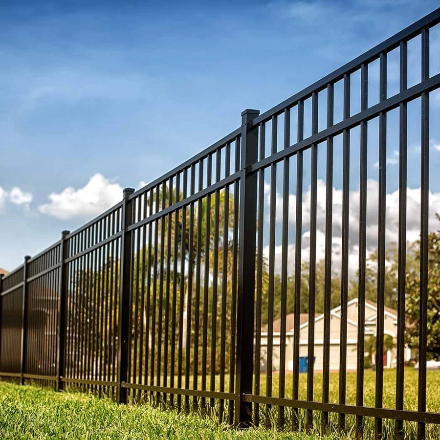Elegant Design Powder-Coated Steel Metal Fence Popular Low Maintenance Wrought Iron Flat Top Elegant Privacy Protection for