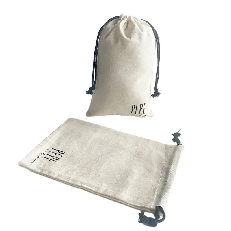 13x20cm Reusable Custom Logo Cotton Swim Suits Pouch Linen Drawstring Slipper Bags