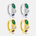 FUAMAY 925 Silver Oval Stone Hoop Earrings Emerald Blue Stone Gold Plated Clip-on Earings Sterling Silver