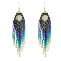 Wholesale Handmade Long Glass Seed Rice Beads Beaded Fringe Moon and Star Charms Earrings Women Jewelry Earring