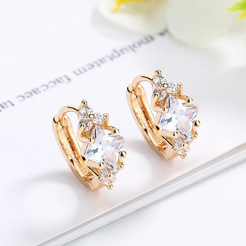 Women Ear Tops Wholesale Fancy Classic One Stone 18k Yellow Gold Plated CZ Huggie Earrings Indian Costume Jewellery  for Party