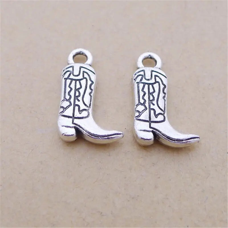 10pcs/bag Tibetan Silver Cowboy Cowgirl Boot Pendant Necklace Charms Jewelry Making