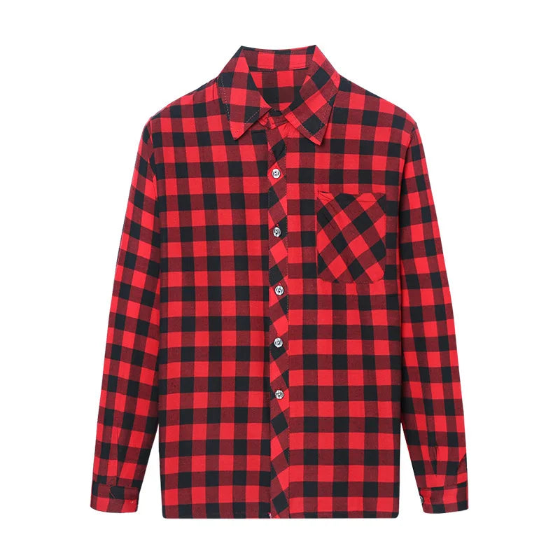 2024 New Fashion Casual Lapel Plus Size Plaid Blouses Women Plaid Shirt Checks Flannel Shirts Female Long Sleeve Tops Blouse