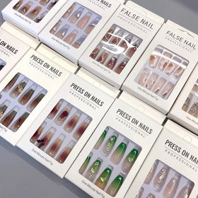Hot Selling Manufacturer Custom Design Nails Long Ballerina Orange Impress Press on Nails OEM Private Label Acrylic Women Nail