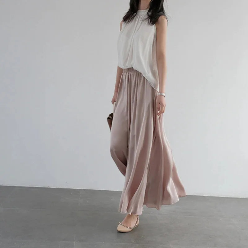 Wholesale 2026 Summer High Waist Thin Loose Flowing Satin Large Swing Skirt Pants Casual Women's Pants