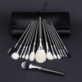Wholesale 15 Pieces Silver Wooden Handle Goat Hair Makeup Brush Sets with PU Box Packaging for Face Use Custom Branding