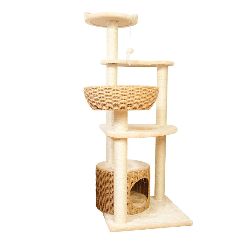 Latest Design Wooden Cat Tree Tower House Nature Solid Wood Cat Climbing Tree Floor to Ceiling