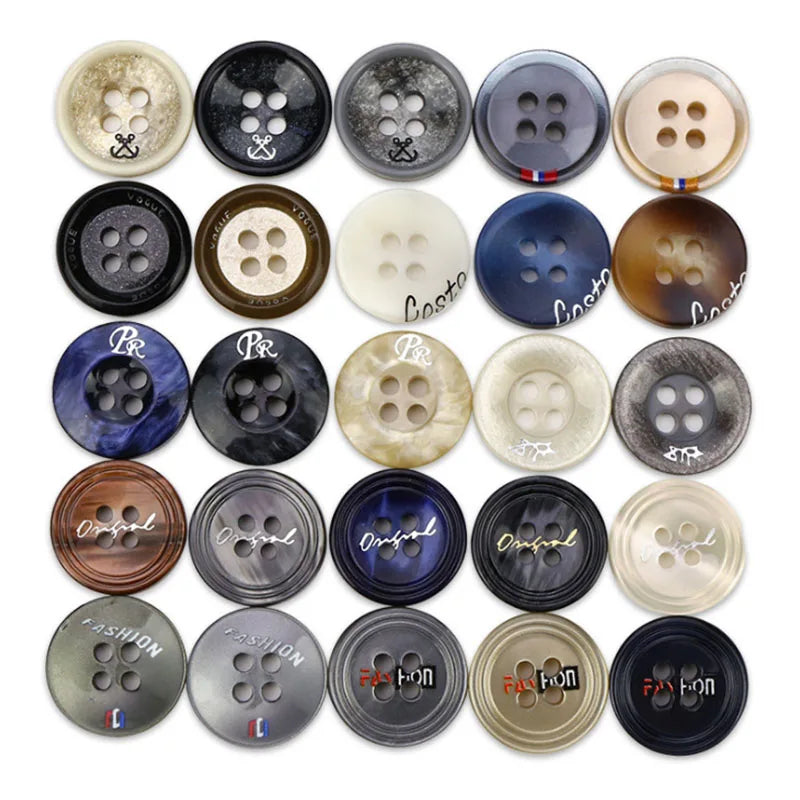 Custom Logo Four-Hole Resin Plastic Buttons Shank for Men's Windbreaker Coat Shirts-Economical Garment Button Customization