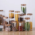 500ml 800ml 1200ml Customized Airtight Acacia Wooden Lids Handmade Kitchen Glass Freezer Safe Food Storage Canister Modern