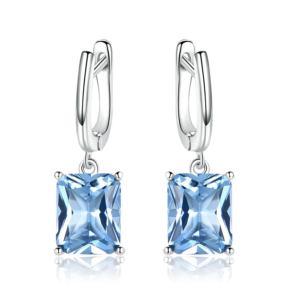 2022 Stylish Solid 925 Sterling Silver Emerald Stone Simple Pendant Style Women Charm Earrings
