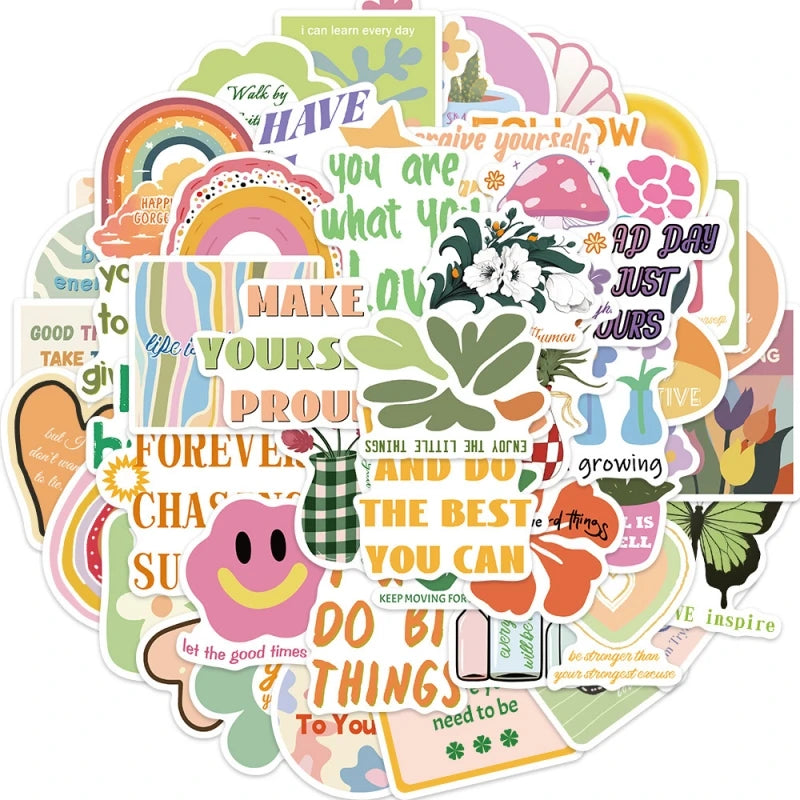 50pcs Pink Green Encouragement Preppy Inspirational StickersMotivational Aesthetic StickersVinyl Waterproof