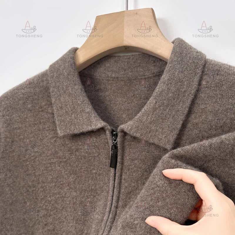 Factory Custom Made Zip up Cashmere Cardigan Jacket France Pull Pour Hommes Zipper Turn Down Collar Cashmere Cardigan Sweater