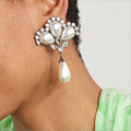 Luxury Round Diamond Big Pearl Bow Drop Earrings Necklace Set Statement Women Large Rhinestone Hoop Earrings Jewelry