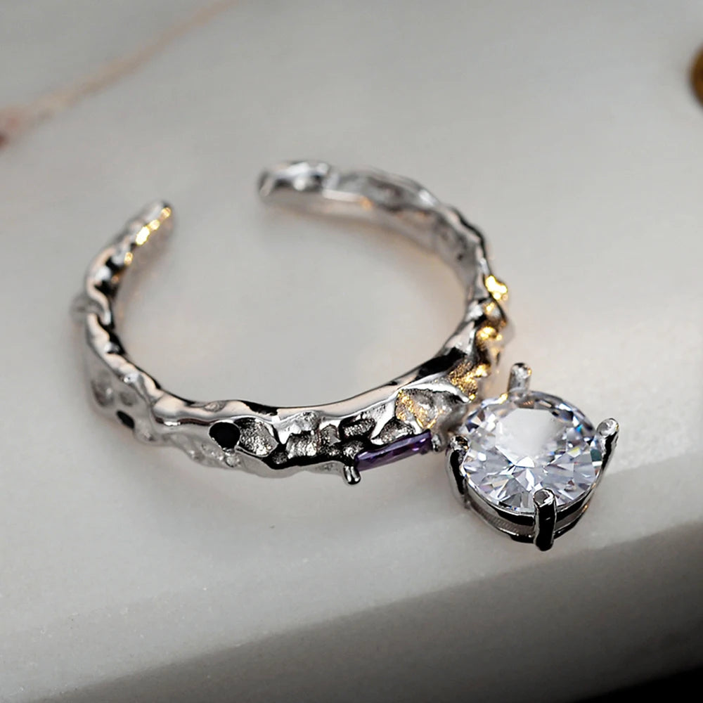 ICEBELA Fashion Jewelry Ins Style Open Diamond Ring 925 Sterling Silver Korean Fashion Compact Irregular Concave Convex Female