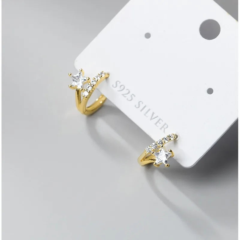 Cubic Zirconia Star Shape Small Hoops Earrings Gold Plated 925 Sterling Silver Earings Fine Jewelry for Women