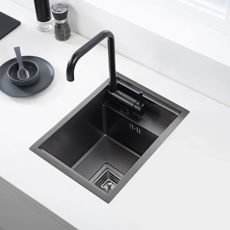 Hidden Black Kitchen Sink Single Bowl Bar Small Size SUS 304 Modern Design Above Counter Installation No Faucet Balcony