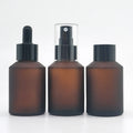 Slanted Shoulder Shaped 60ml 2oz Frosted Amber Glass Dropper Bottles Spray Pump Bottle with Lids