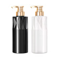 Luxury Black Plastic 500ml Lotion Bottle Round Shampoo Bottle Body Wash Container with Gold Pump Bottle Skincare Packaging