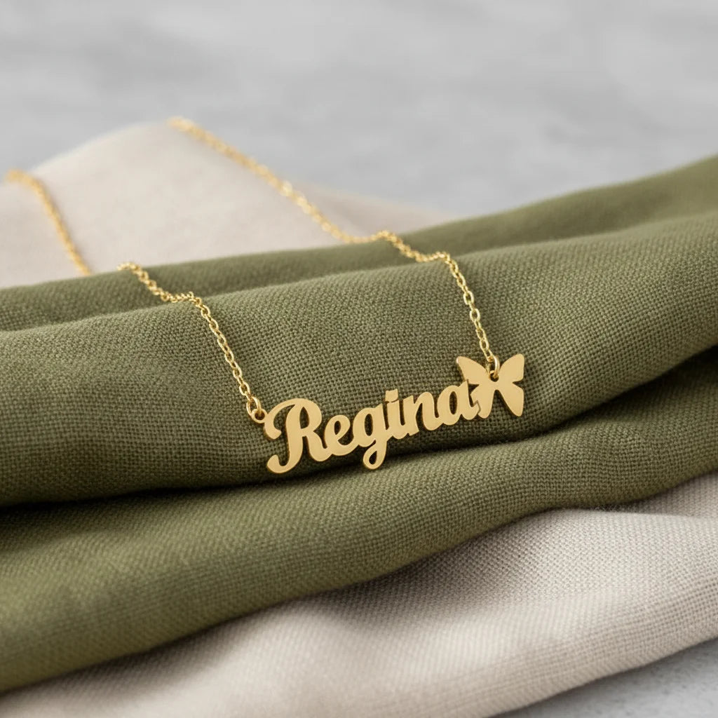 Custom Name Romantic Women's Butterfly 18K Gold Plated Stainless Steel Link Chain Pendant Necklace MegaBDM