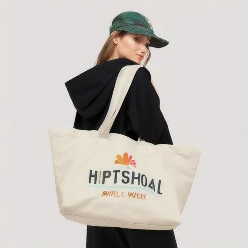 Customized Logo Heavy Duty Recycled Cotton Canvas Tote Bag Large Capacity Handbag for Women's Travel Style Shopping Bags