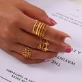 Ilona Commute in Style Simple Gold Plated Stainless Steel Open Ring Multi-Layer Texture Splicing Design for Index Finger Jewelry