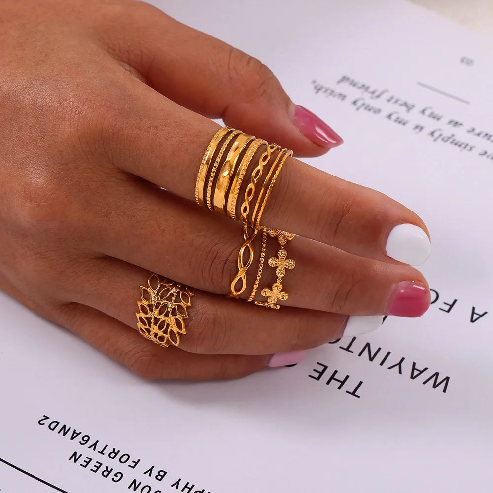 Ilona Commute in Style Simple Gold Plated Stainless Steel Open Ring Multi-Layer Texture Splicing Design for Index Finger Jewelry
