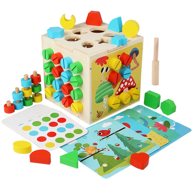 Wooden Knowledge Classification Kids Children Early Learning Number Educational Color Shape Matching Box Toy