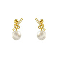 Trendy Bo-W Pearl Huggie Earrings with Zircon 925 Silver Plated Alloy Main Material Tempered Huggie Style