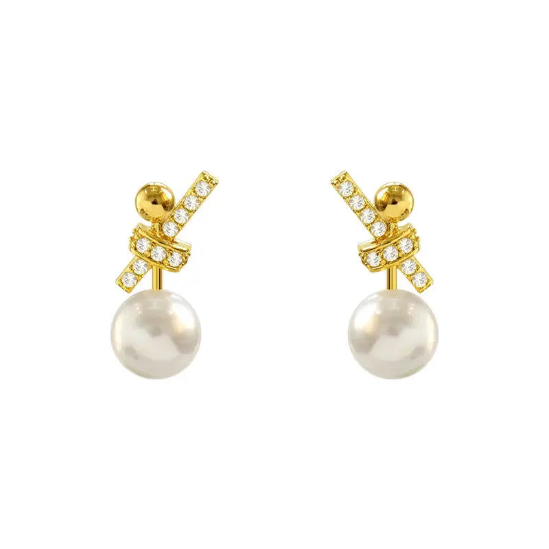 Trendy Bo-W Pearl Huggie Earrings with Zircon 925 Silver Plated Alloy Main Material Tempered Huggie Style