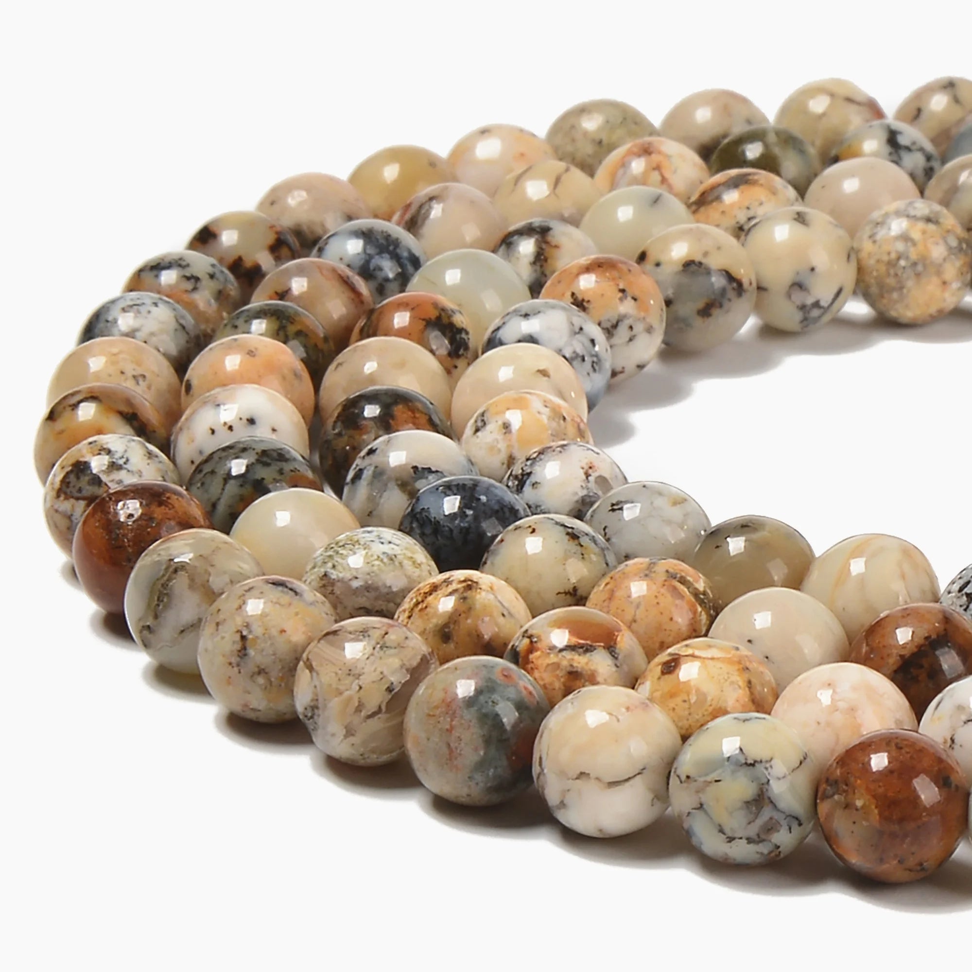 Wholesale Price Natural African White Opal Dendritic Green Agate Round Loose Gemstone Stone Beads for Jewelry Making 6 8 10 mm