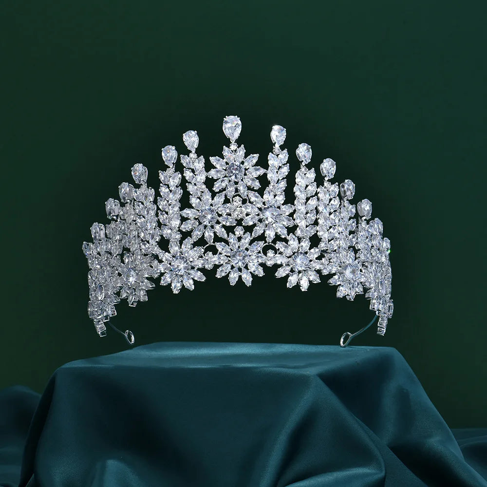 Luxury Bridal Crown Tiaras Copper Inlaid Zircon Flower Princess Hairband Bride Prom Wedding Dress Accessories