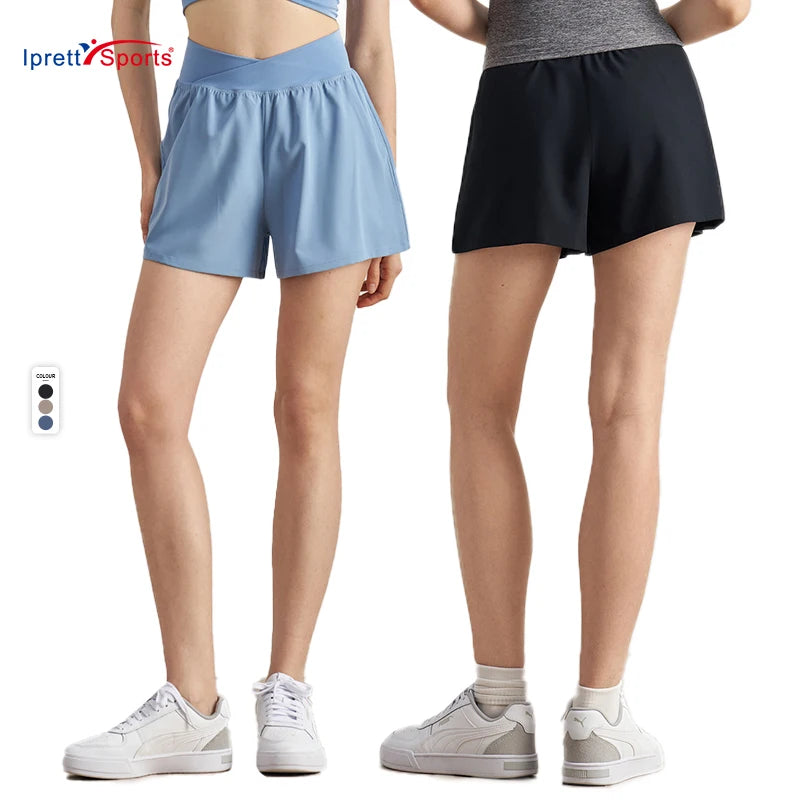 Summer Elastic Cross High Waisted Sports Shorts Tummy Control Yoga Gym Fitness Moisture-Wicking Pants