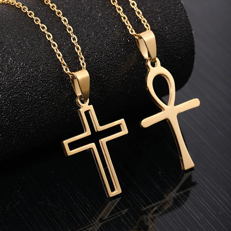 Fashion Non Tarnish Silver 18K Gold Plated Stainless Steel Christian Cross Pendant Necklace Jewelry for Women