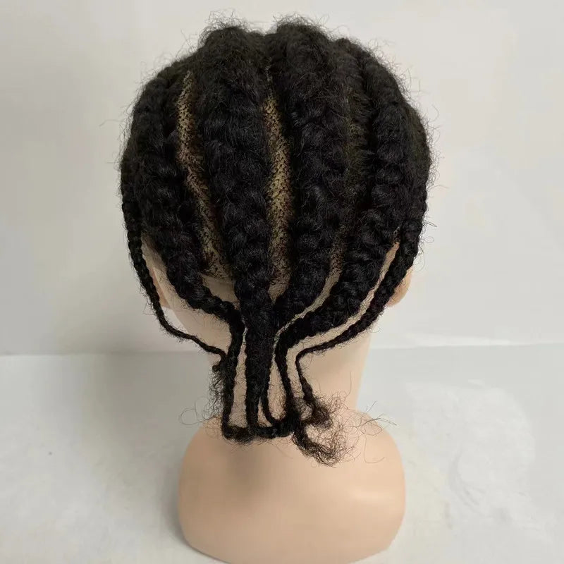 Natural Black Full Lace Afro Curly Braids Man Wigs African Hair Toupee for Man