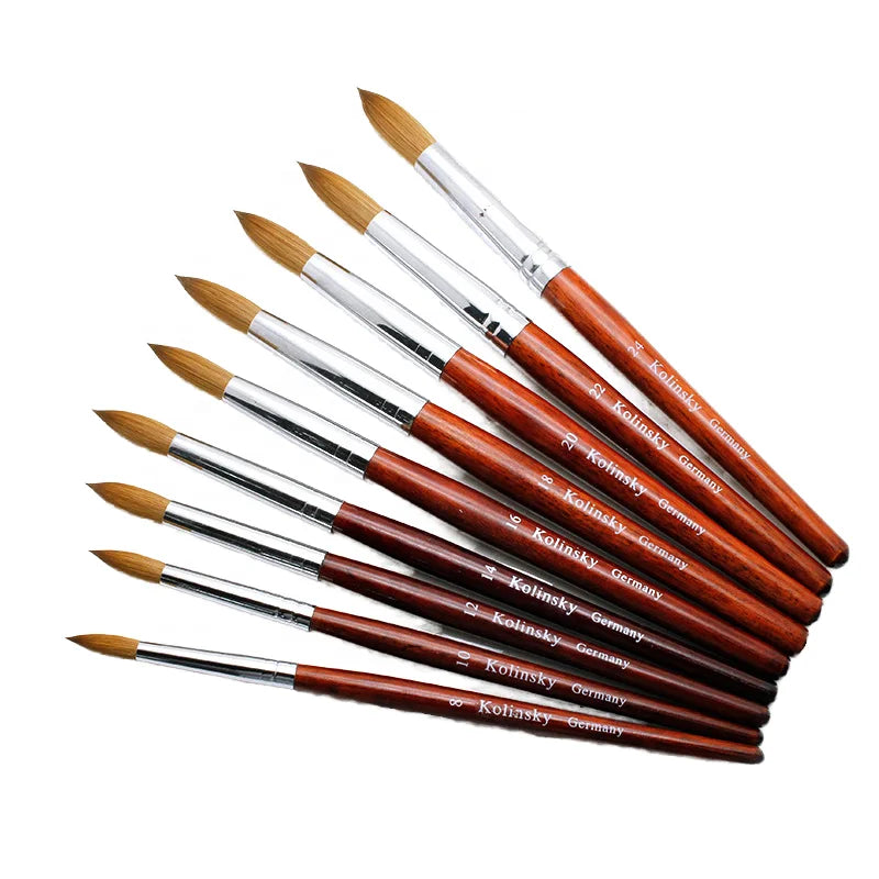 Kolinsky Acrylic Nail Brush Nail Art Mink Brush Wood Handle Gel Builder Manicure Brush Drawing Tools Size 6-24 for Salon
