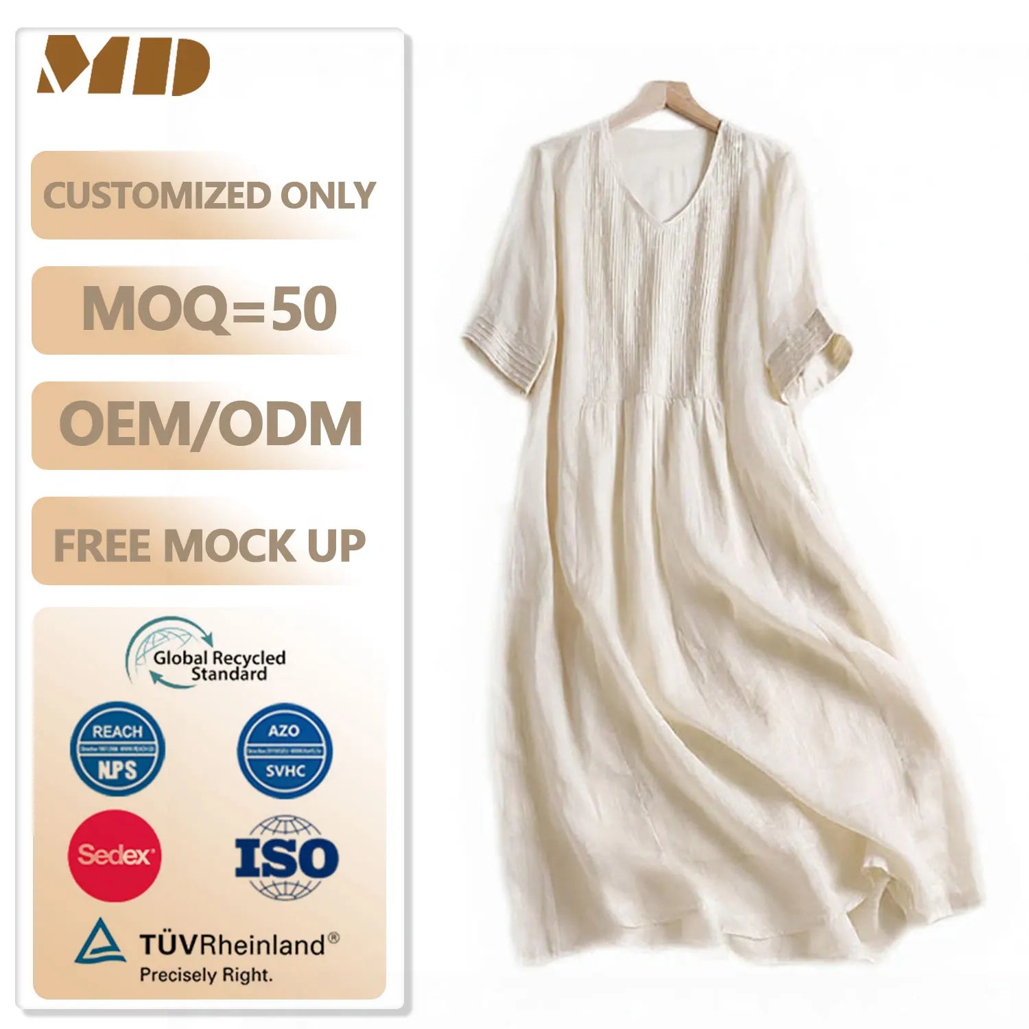 OEM/ODM Professional Custom Clothing Factory 100% Cotton or Linen & Blended Dresses Flexible Low MOQ Small-batch for Women