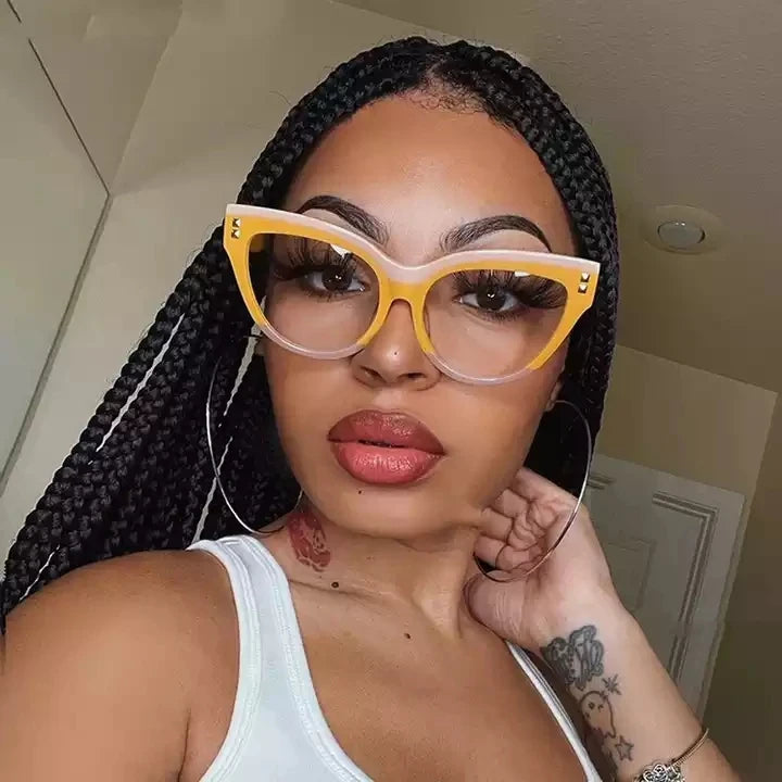New Arrivals Fashion Women's Cat Eye TR90 Oversized Frames Blue Light Blocking Print Pattern Reading Glasses