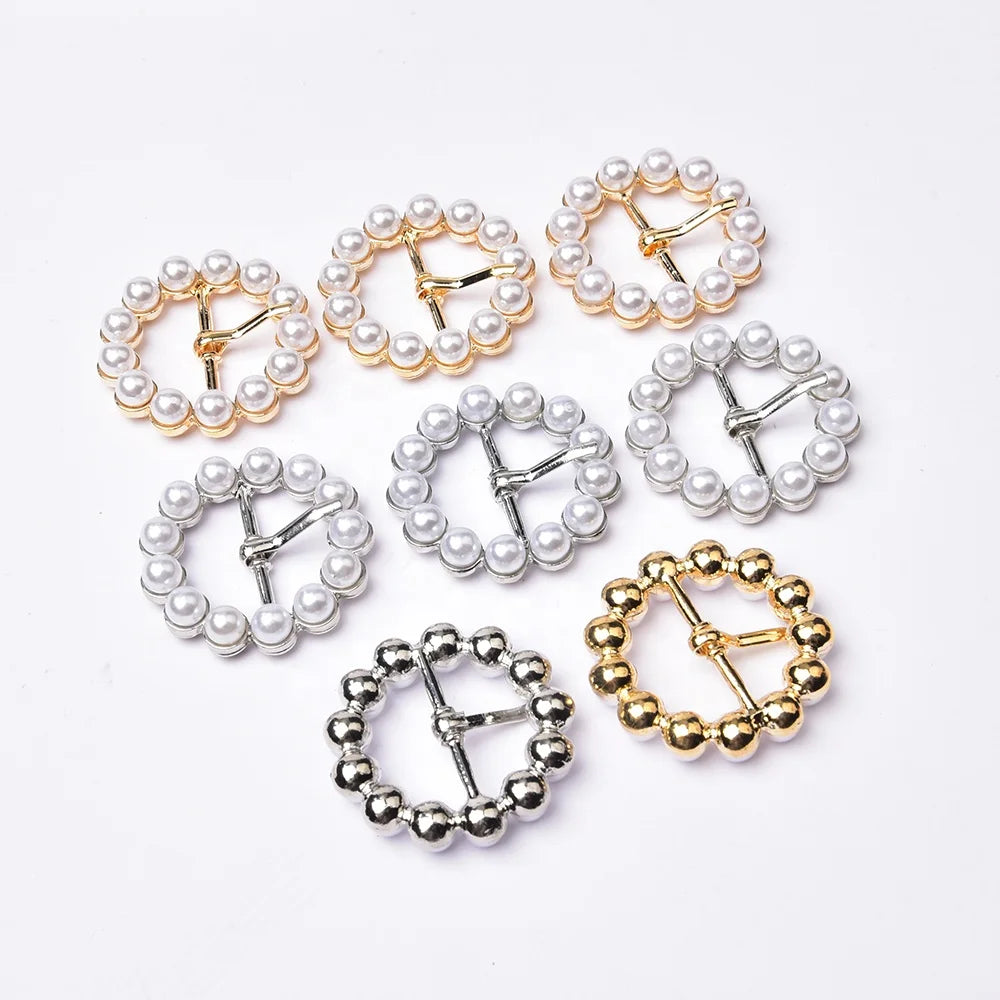Round Pearl Buckle DIY Clothing Silk Scarf Knot Buckle Shoes Packaging Metal Circle Pearl Buckle Accessories
