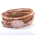 Fashion Beaded Jewelry Handmade Mixed Natural Stones Crystal Pink Quartz Stone Charm 5 Strands Wrap Bracelets