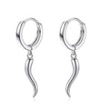 Fine Jewelry 925 Sterling Silver Rhodium Plated Tadpole Horn Drop Hoop Earrings for Women