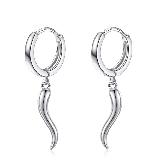 Fine Jewelry 925 Sterling Silver Rhodium Plated Tadpole Horn Drop Hoop Earrings for Women